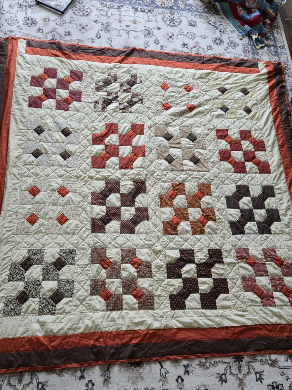 Vintage Handmade Churn Dash Patchwork Quilt Queen Size 70's -80's
